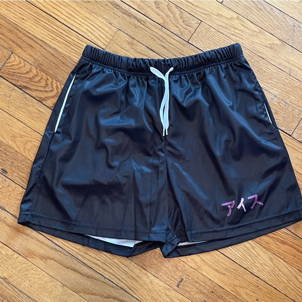 Black Athletic Drawstring Shorts with Pink Logo